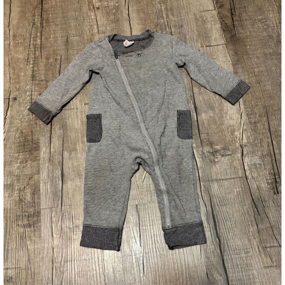 Cat & Jack Baby Boys Girls Romper 12M Gray Long Sleeve‎ Zip One Piece